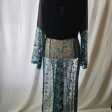 Vintage Black Velvet and Lace Dress with Teal Floral Embroidery – Timeless Elegance 8-10