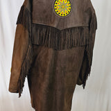 Native Indian Fringe Brown Beaded Coat Jacket M L XL Western