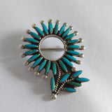 Vintage Navajo-Style Sterling Silver & Turquoise Pinwheel Brooch