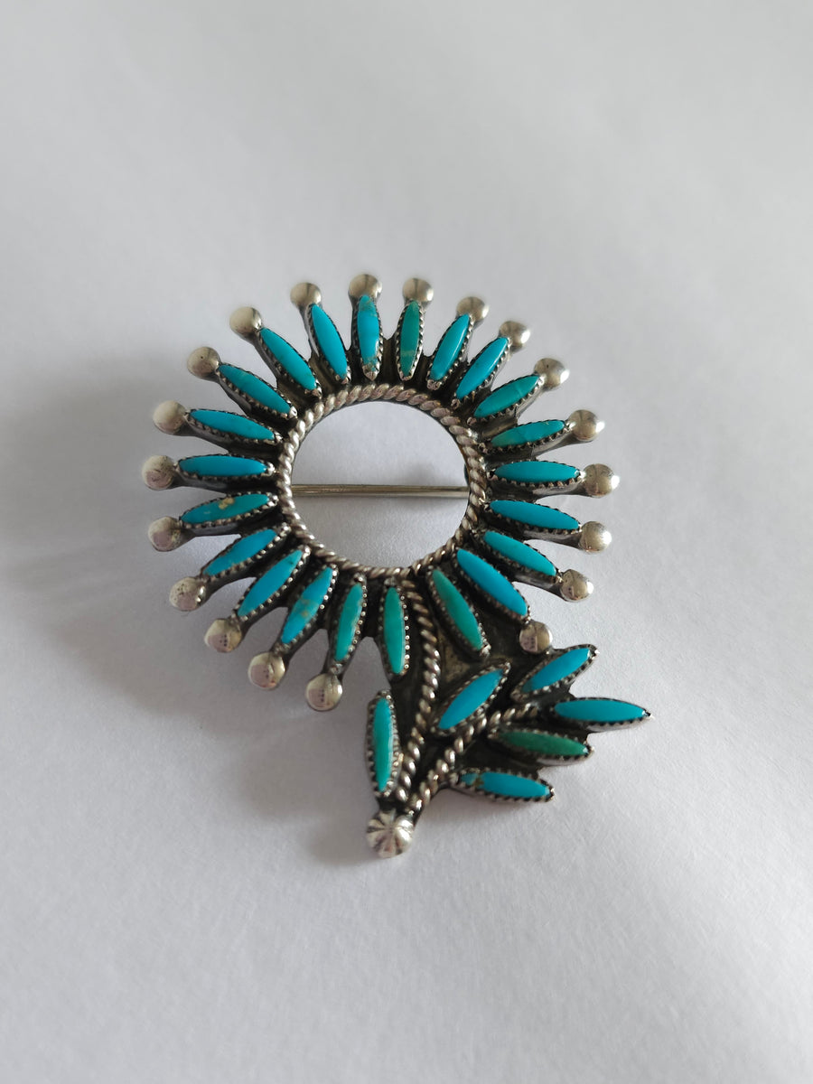 Vintage Navajo-Style Sterling Silver & Turquoise Pinwheel Brooch