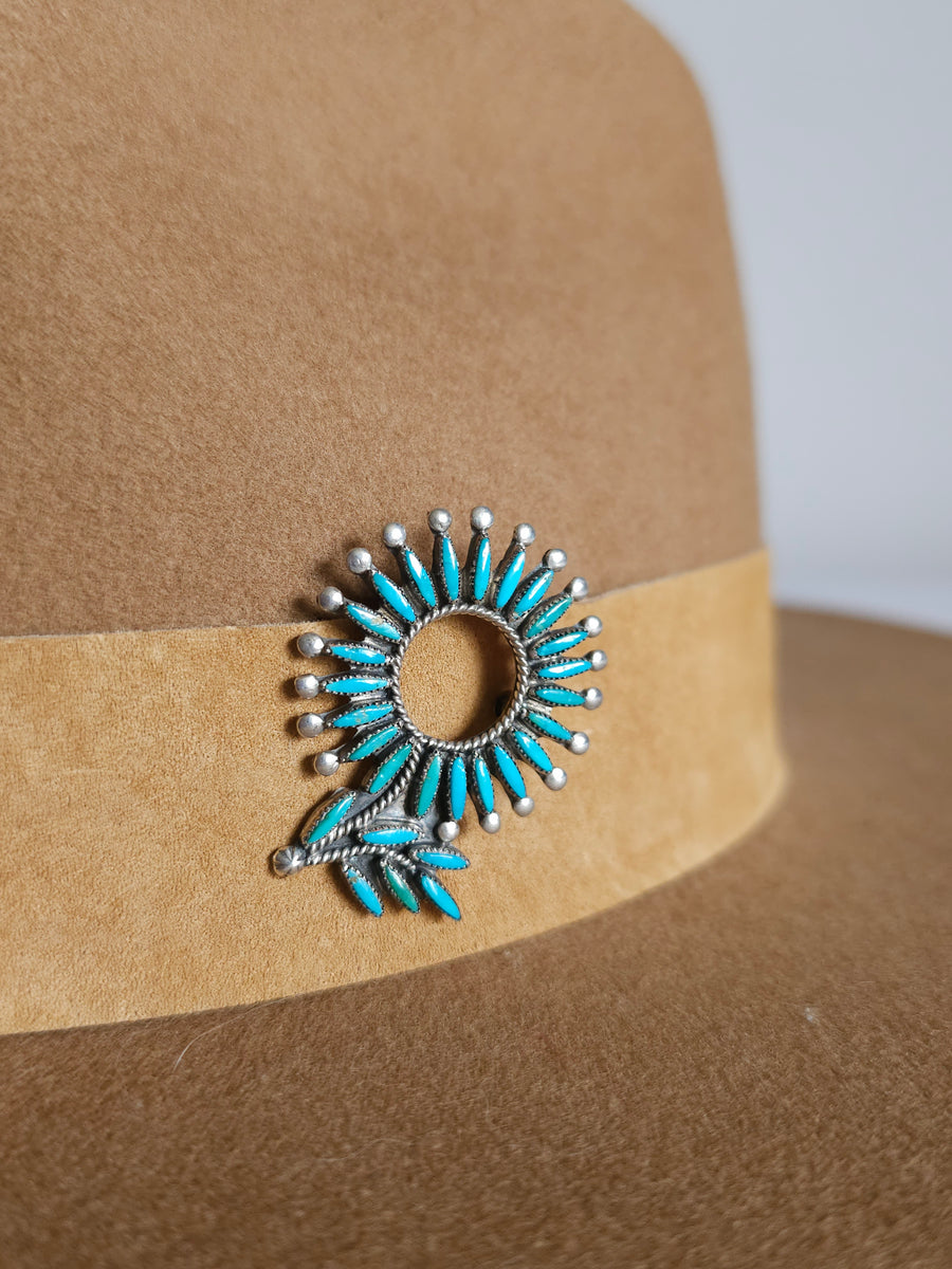 Vintage Navajo-Style Sterling Silver & Turquoise Pinwheel Brooch