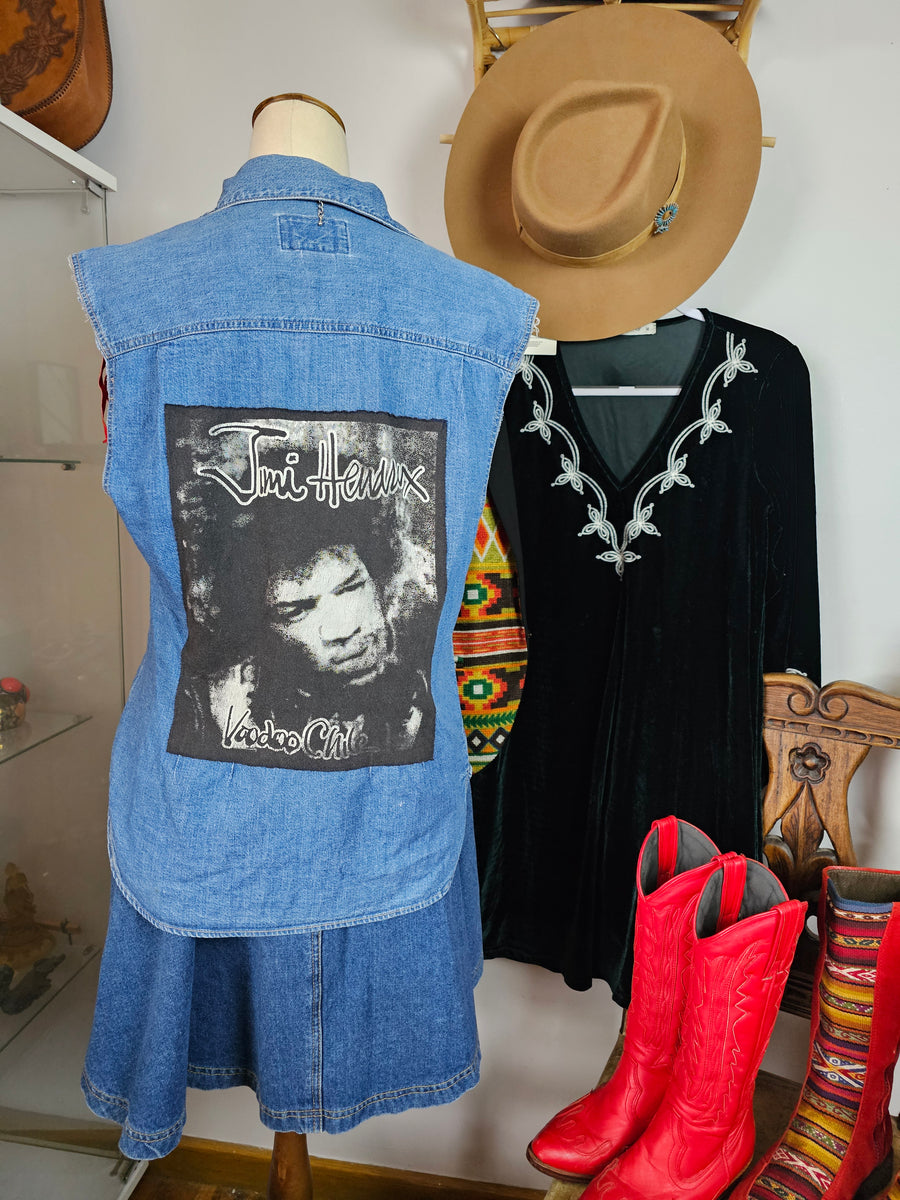 Vintage 80s/90s Jimi Hendrix Denim Vest – Size 10 (M)