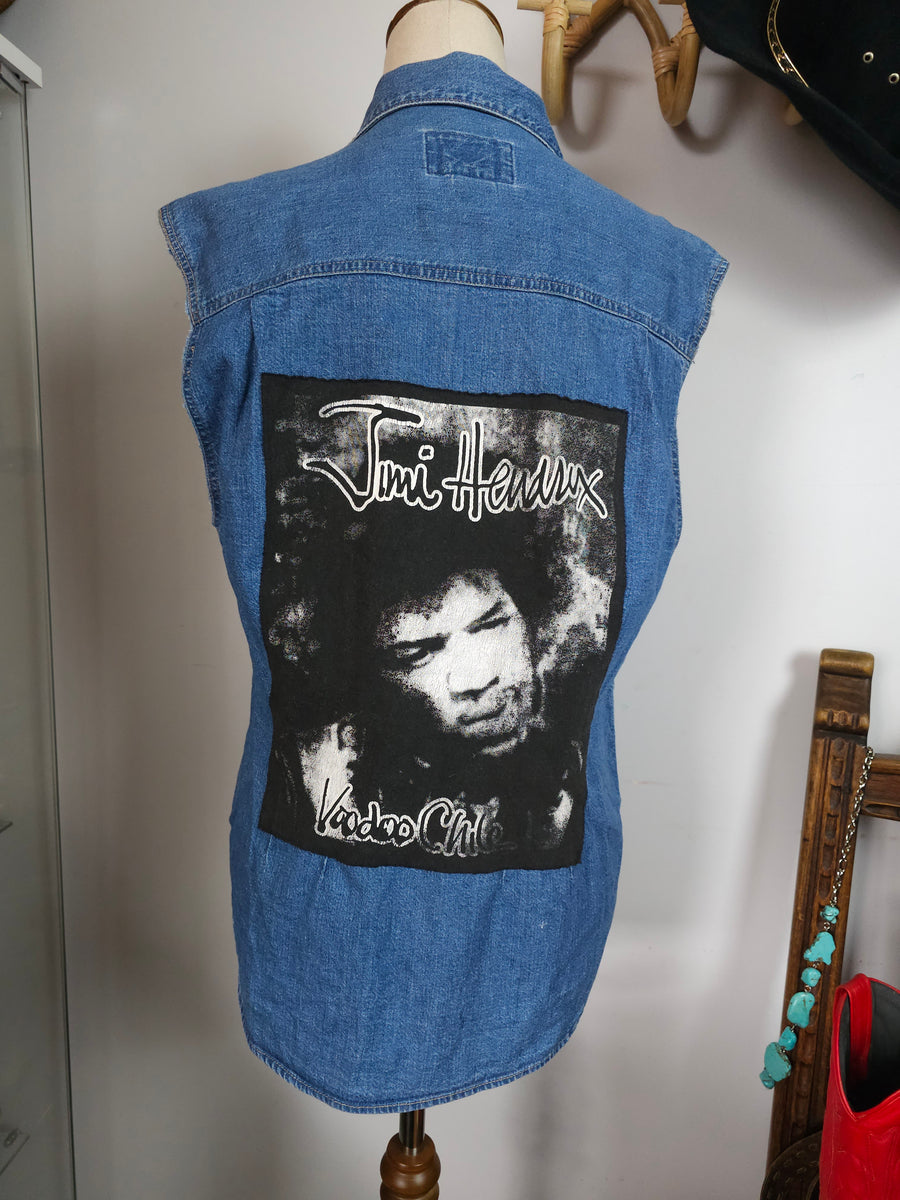 Vintage 80s/90s Jimi Hendrix Denim Vest – Size 10 (M)