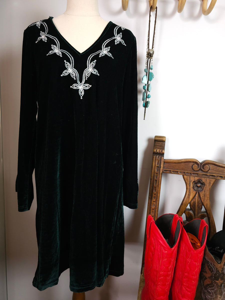 DEEP GREEN VELVET TUNIC DRESS M