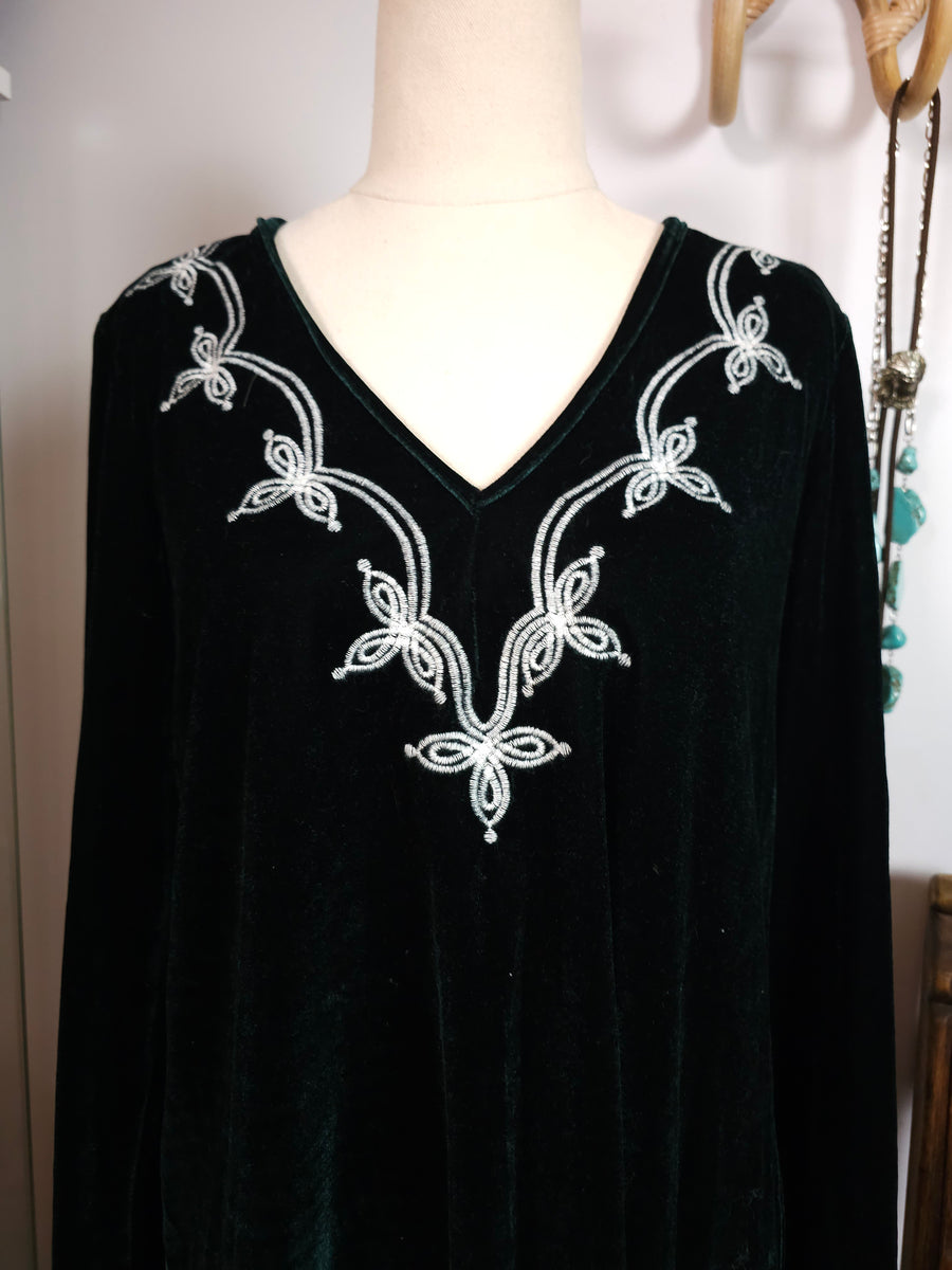 DEEP GREEN VELVET TUNIC DRESS M