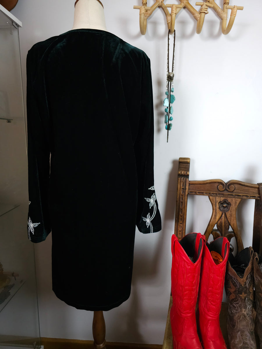 DEEP GREEN VELVET TUNIC DRESS M