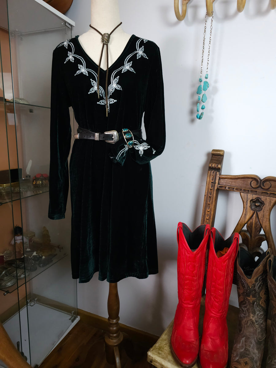 DEEP GREEN VELVET TUNIC DRESS M