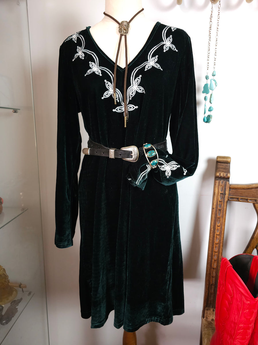 DEEP GREEN VELVET TUNIC DRESS M