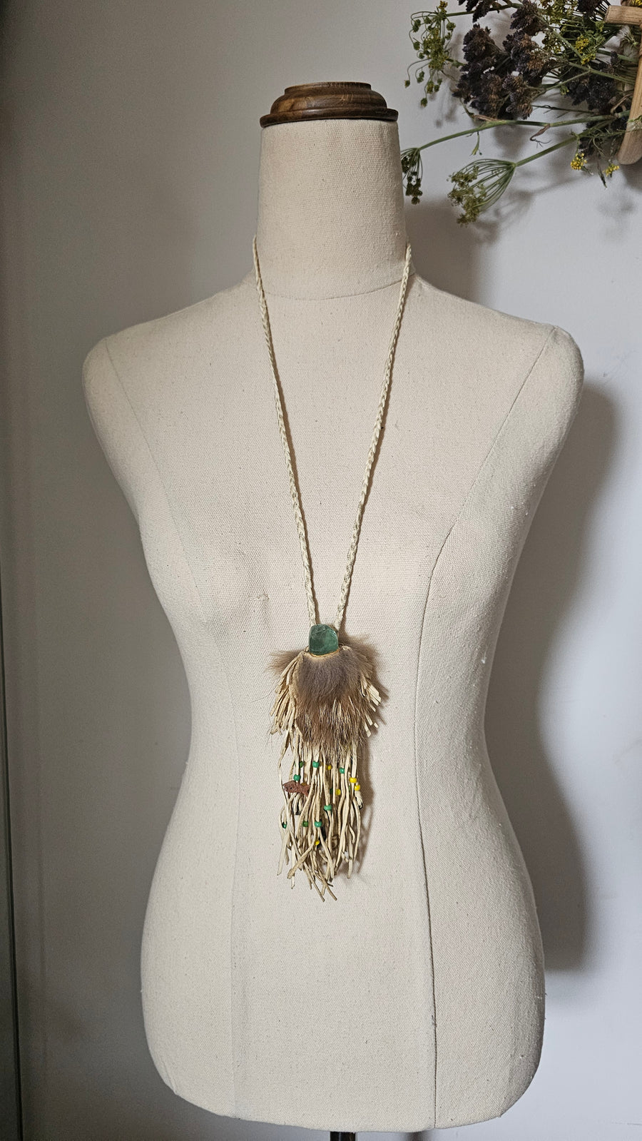 "Bohemian Green Fluorite & Fur Tirbal Totem Necklace"