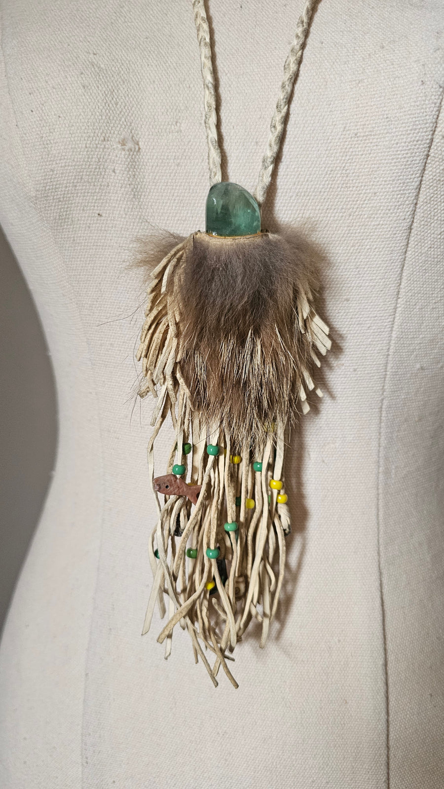 "Bohemian Green Fluorite & Fur Tirbal Totem Necklace"