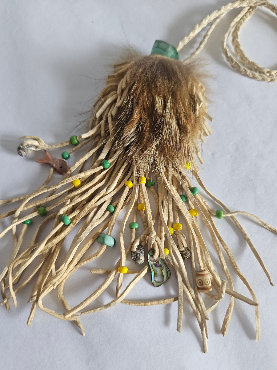 "Bohemian Green Fluorite & Fur Tirbal Totem Necklace"