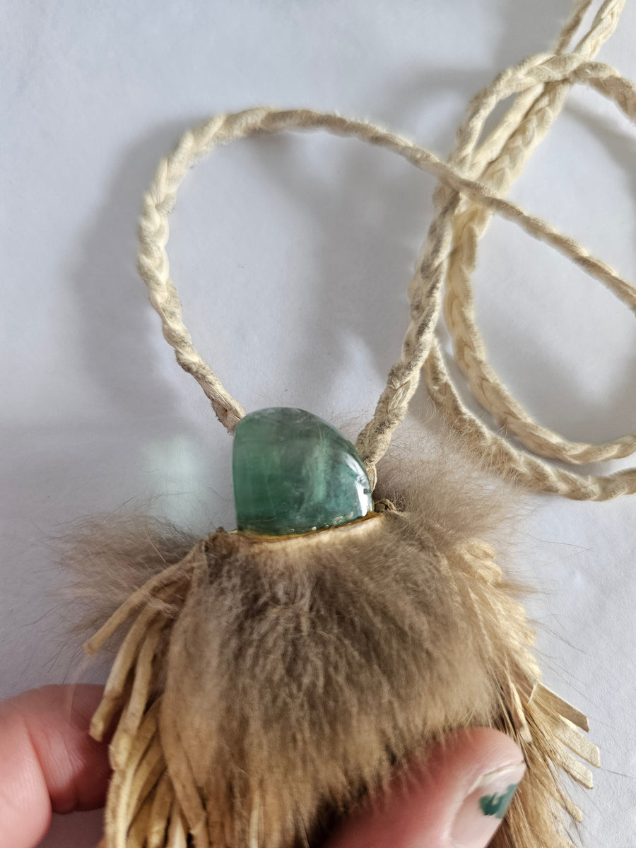 "Bohemian Green Fluorite & Fur Tirbal Totem Necklace"