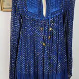 Vintage Adini Quilted Yoke Dress in Midnight Blue & Gold – Made in India (Size S/10)