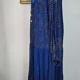 Vintage Adini Quilted Yoke Dress in Midnight Blue & Gold – Made in India (Size S/10)