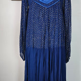 Vintage Adini Quilted Yoke Dress in Midnight Blue & Gold – Made in India (Size S/10)