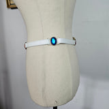 Vintage White Leather Belt with Jewel Tones – 80s Glam Vibes