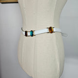 Vintage White Leather Belt with Jewel Tones – 80s Glam Vibes