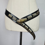Vintage Snake Scale Western Belt – Black Leather with Brass Tip & Keeper Set