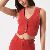 ROLLAS Womens Dallas Cord Vest Scarlet Cord 26/8