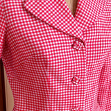 Vintage 1970s Red &amp; White Gingham Two-Piece Suit | Handmade 70s Flared Pantsuit s/xs