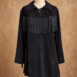 Vintage 1970s BOJO Black Suede Fringe Western Tunic – Unisex M/L