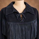 Vintage 1970s BOJO Black Suede Fringe Western Tunic – Unisex M/L