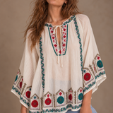 Bohemian Embroidered Cotton Cheesecloth Blouse – Cream – AU 12