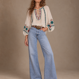 Bohemian Embroidered Cotton Cheesecloth Blouse – Cream – AU 12