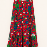 Vintage 1970s Red Floral Maxi Skirt 8
