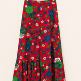 Vintage 1970s Red Floral Maxi Skirt 8