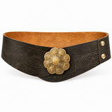 Solid Brass Buckle Tooled Leather Belt – Size S