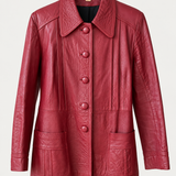 Vintage Red Leather Coat Tagged  14 fit more like 10
