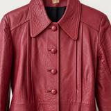 Vintage Red Leather Coat Tagged  14 fit more like 10