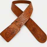 Vintage Tan Leather Belt – Embossed Leaf Design