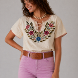 Vintage Mexican Embroidered Blouse – Cream – Best Fit Small 8/10