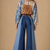 Up-Cycled Levi’s Two-Tone Panel Wide Leg Jeans size 8
