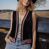 Vintage Embroidered Velvet Vest (Fits AU 8–10)