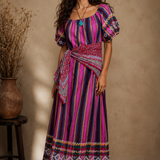 Vintage Guatemalan Handloomed Embroidered Maxi Dress M