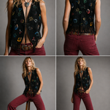 70s vintage Char santa fa Hand-Painted Fringe Suede Vest – Size M