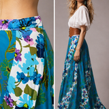 VINTAGE 1970S HANDMADE COTTON PRINT SPLICED CIRCLE MAXI SKIRT XS