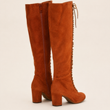 Rust Velvet-Feel Lace-Up Over-the-Knee Boots 7/8