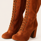 Rust Velvet-Feel Lace-Up Over-the-Knee Boots 7/8