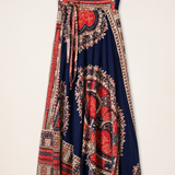 Vintage Batik Print Cotton Wrap Maxi Skirt