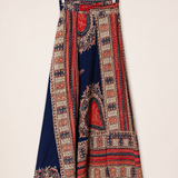 Vintage Batik Print Cotton Wrap Maxi Skirt
