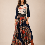 Vintage Batik Print Cotton Wrap Maxi Skirt