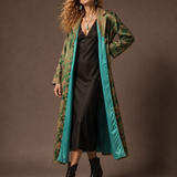 Vintage Emerald Green Asian Brocade Coat robe