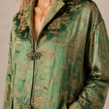 Vintage Emerald Green Asian Brocade Coat robe