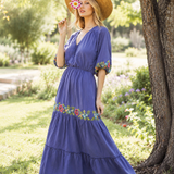 Chasing Unicorns 'Northern Skies' Embroidered Cotton Gauze Maxi Dress S /small faults
