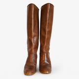 Tan Knee-High Heeled Boots — Size 38
