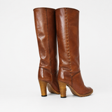 Tan Knee-High Heeled Boots — Size 38